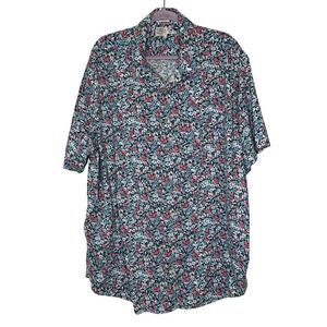 Faherty Brand Men's 2XLT Short Sleeve Floral Print Button Up Shirt Linen Blend